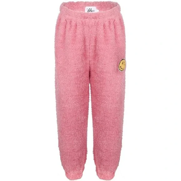 Lola and the Boys 8 Bright Smiley Patch Fuzzy 0135 pants pink girl Sherpa - Picture 2 of 13